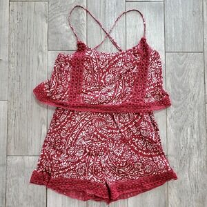 Abercrombie & Fitch Romper Jumper Burgundy/Maroon Floral Size Small S Lined BOHO